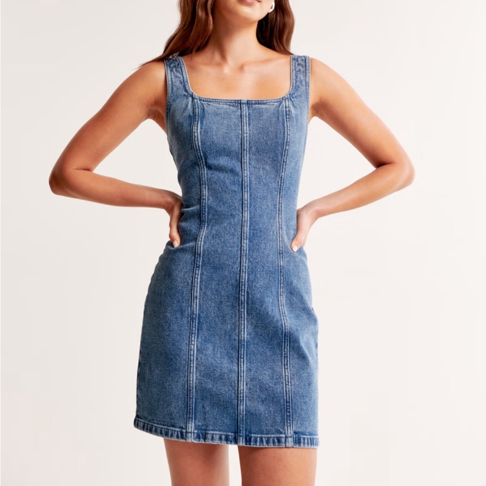 Wide Strap Denim Mini Dresss